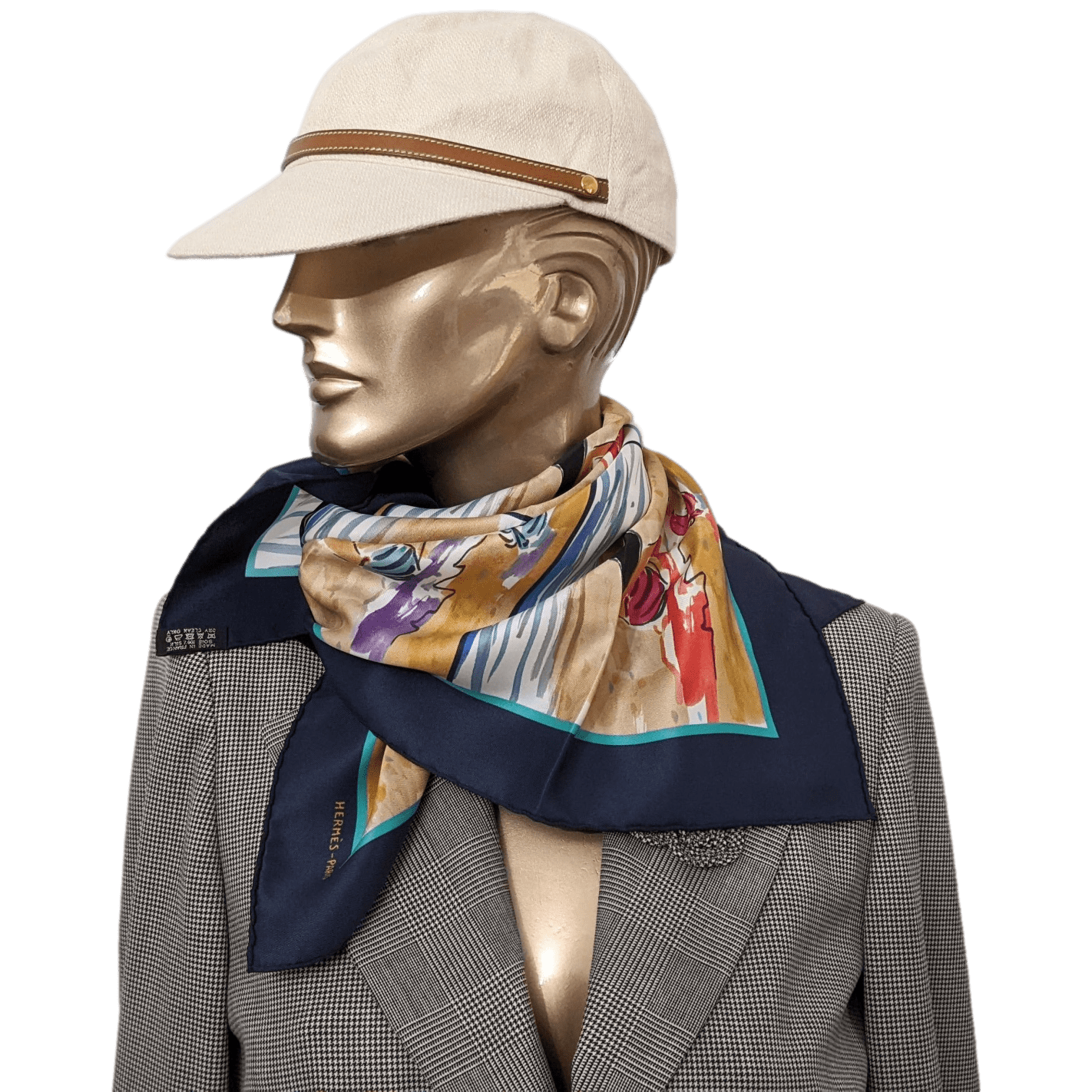 HERMES 2016 Navy/Multi BAIN DE MER by Jean-Louis Clerc Vintage Silk 70  x 70 cm