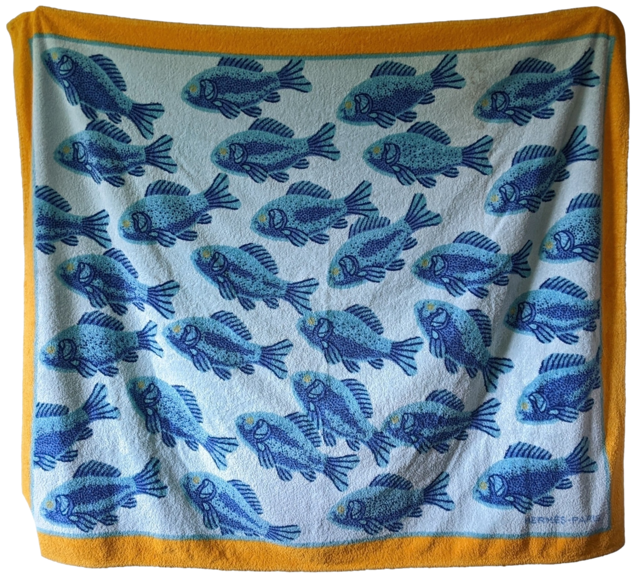 HERMES Vintage BALI Fishes Tapis de Plage Terry Beach XXL 148 x 220 cm