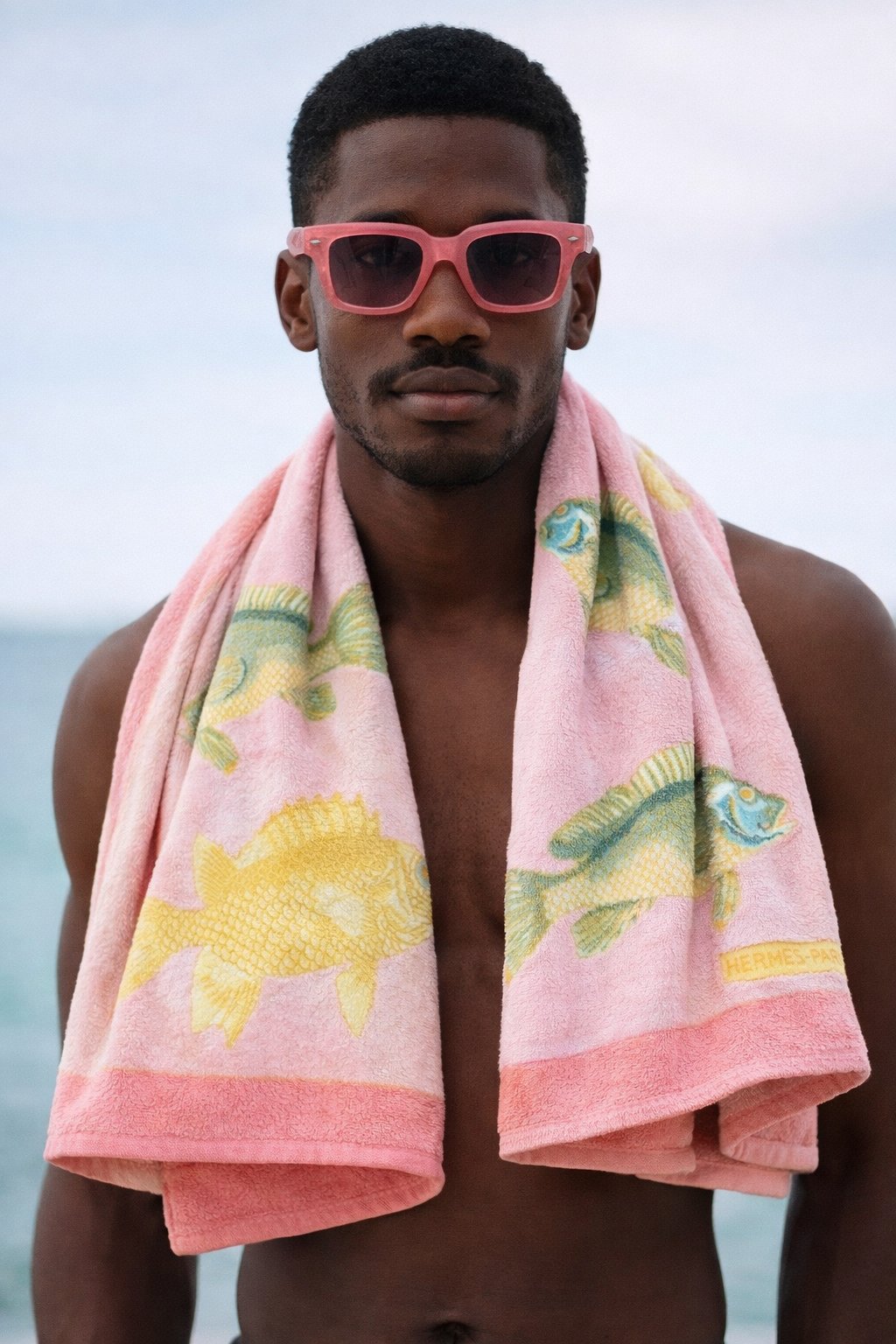HERMES Rose Fishes Bali Terry Beach Towel 90 x 150 cm