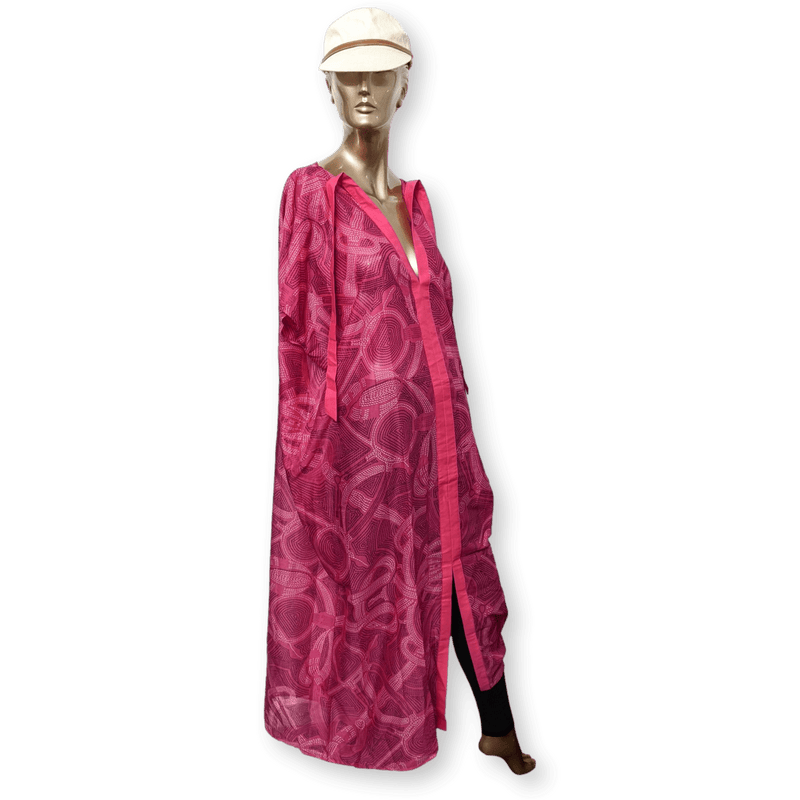 HERMES Fuchsia Maxi Beach Printed Cotton Caftan Dress, New! HERMES Fuchsia Maxi Beach Printed Cotton Caftan Dress, New!