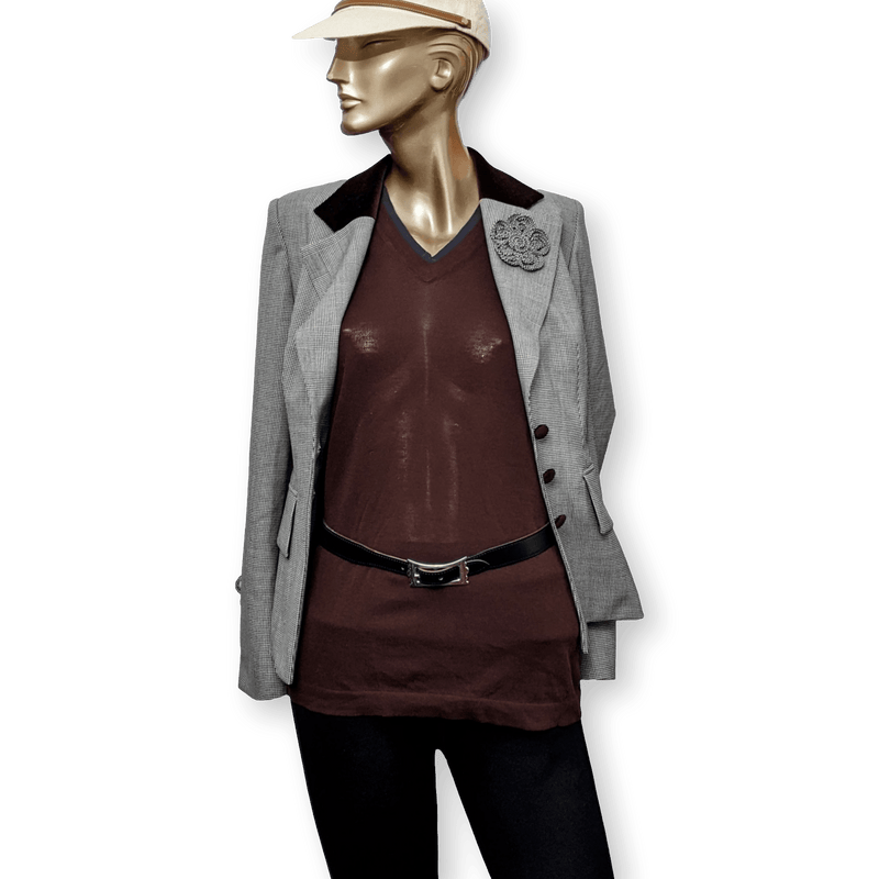 HERMES 1999 Women's Black/White Belt Touareg 24 mm in Size 75