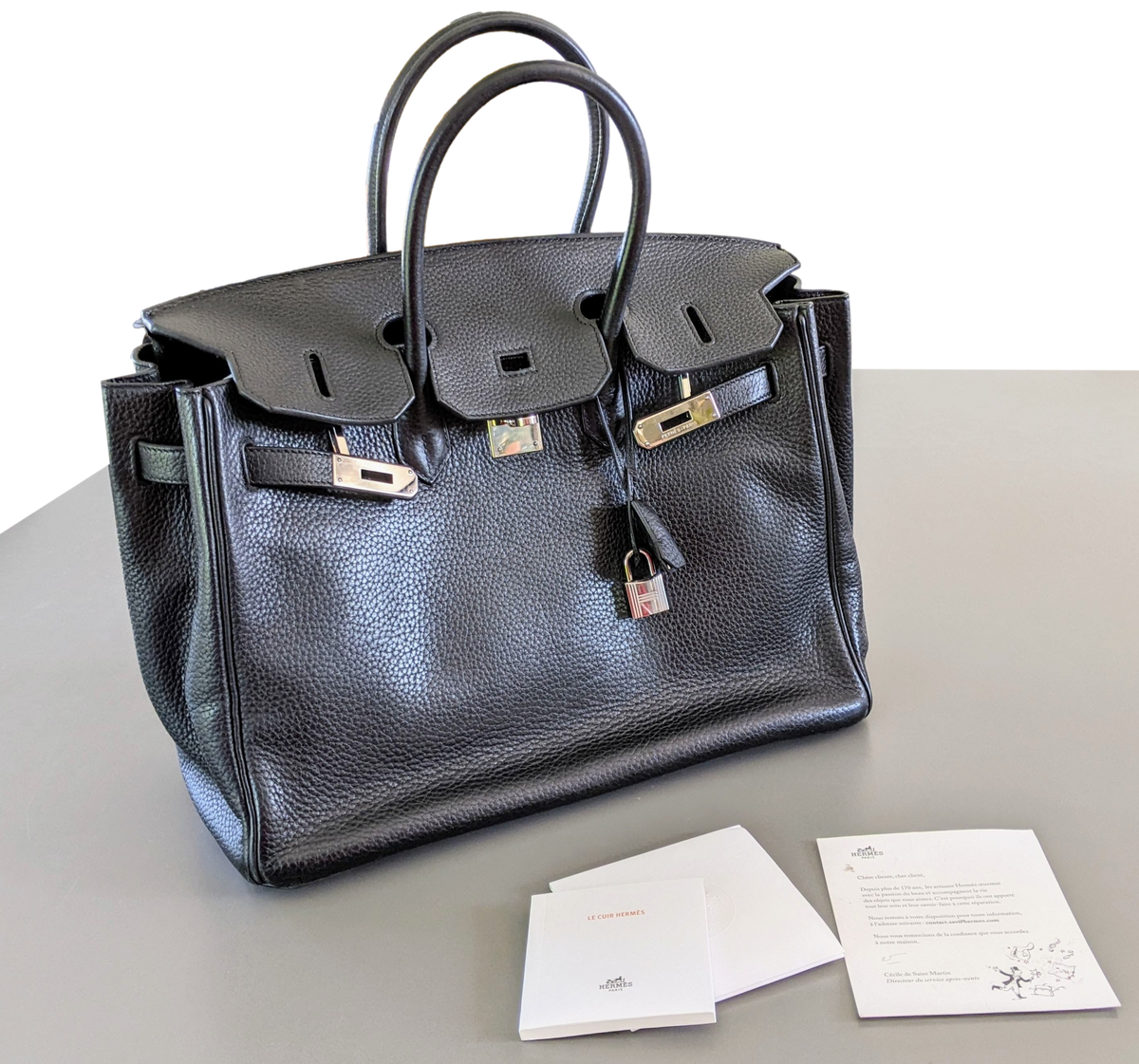 HERMES BIRKIN 35 Black Taurillon Clemence Bag PHW