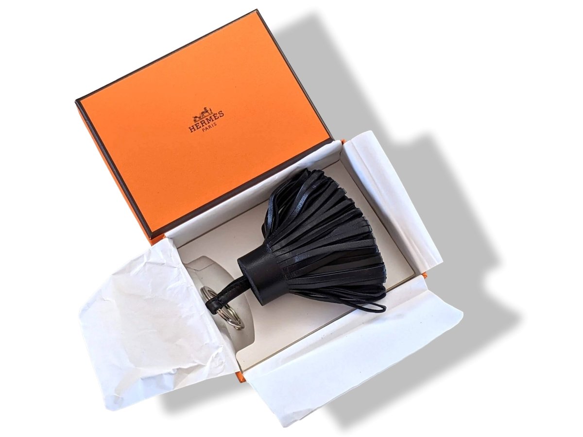 Hermes Black Milo Lambskin PORTE-CLES CARMEN Key Ring Bag Charm, BNIB! - poupishop