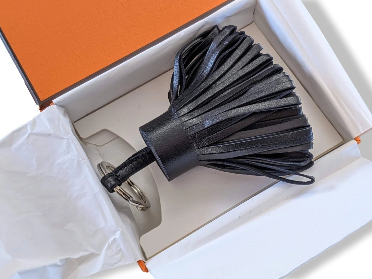 Hermes Black Milo Lambskin PORTE-CLES CARMEN Key Ring Bag Charm, BNIB! - poupishop