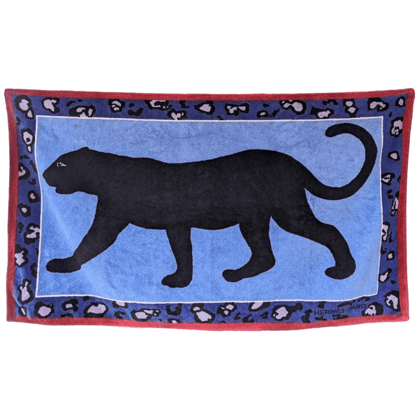 HERMES Black Panther Tapis de Plage Terry Beach Towel 90 x 150 cm