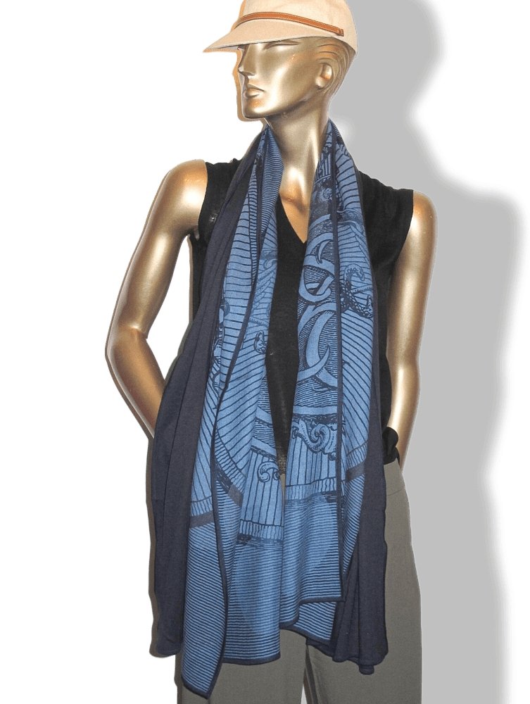 Hermes Men's Bleu Chine/Navy DOUBLE JEU SUITE ET MANQUE 70% Cashmere Stole, BNWT!