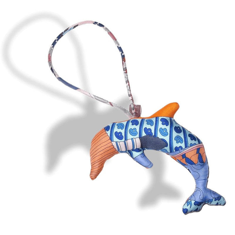 Hermes Blue Orange Yellow Dolphin Petit H Silk Bridle Bag Charm PM, NIB! - poupishop