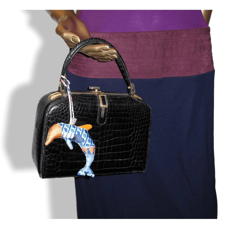 Hermes Blue Orange Yellow Dolphin Petit H Silk Bridle Bag Charm PM, NIB! - poupishop