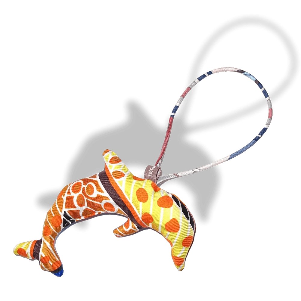 Hermes Blue Orange Yellow Dolphin Petit H Silk Bridle Bag Charm PM, NIB! - poupishop