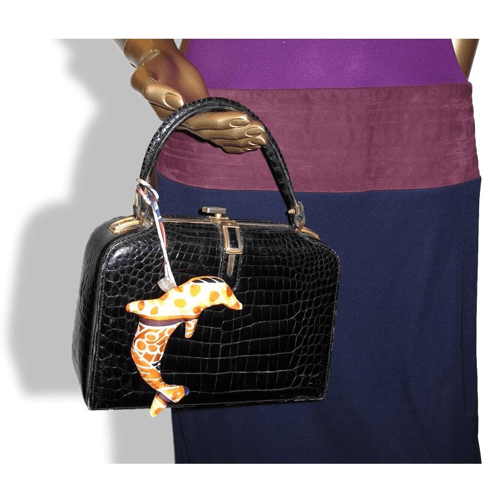 Hermes Blue Orange Yellow Dolphin Petit H Silk Bridle Bag Charm PM, NIB! - poupishop