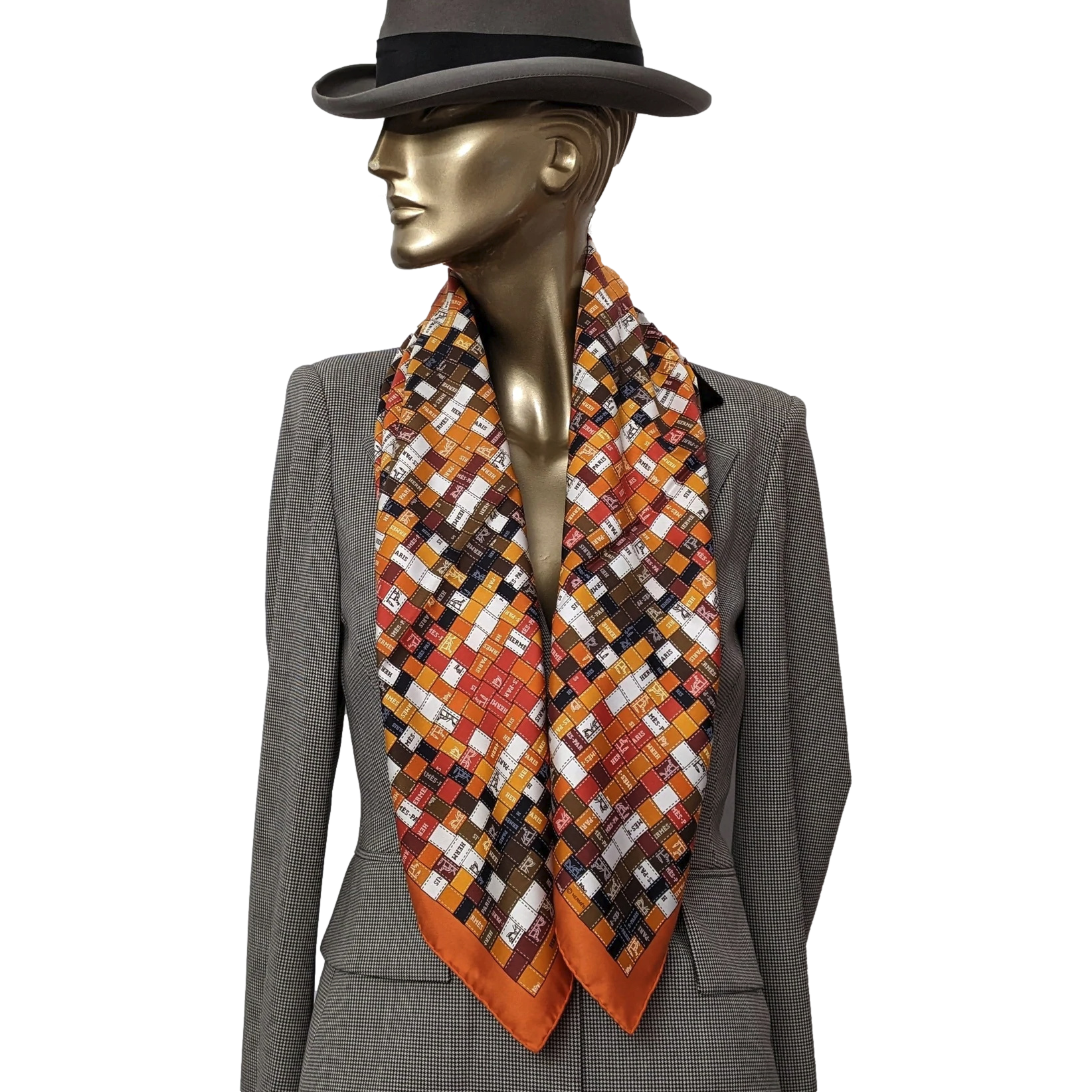 Produits Hermes 2007 Orange/Marron "Bolduc au Carré" by Caty Latham Twill 90cm