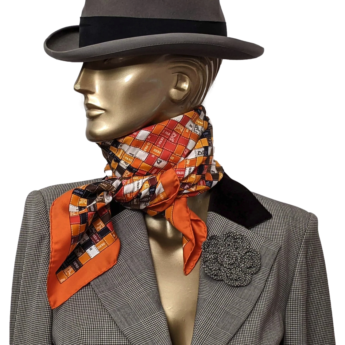 Produits Hermes 2007 Orange/Marron "Bolduc au Carré" by Caty Latham Twill 90cm