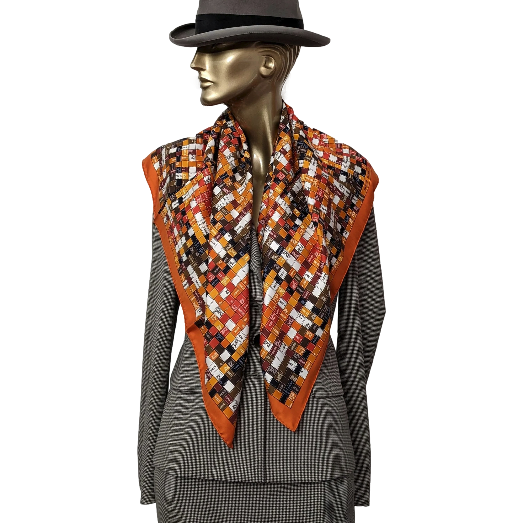 Produits Hermes 2007 Orange/Marron "Bolduc au Carré" by Caty Latham Twill 90cm