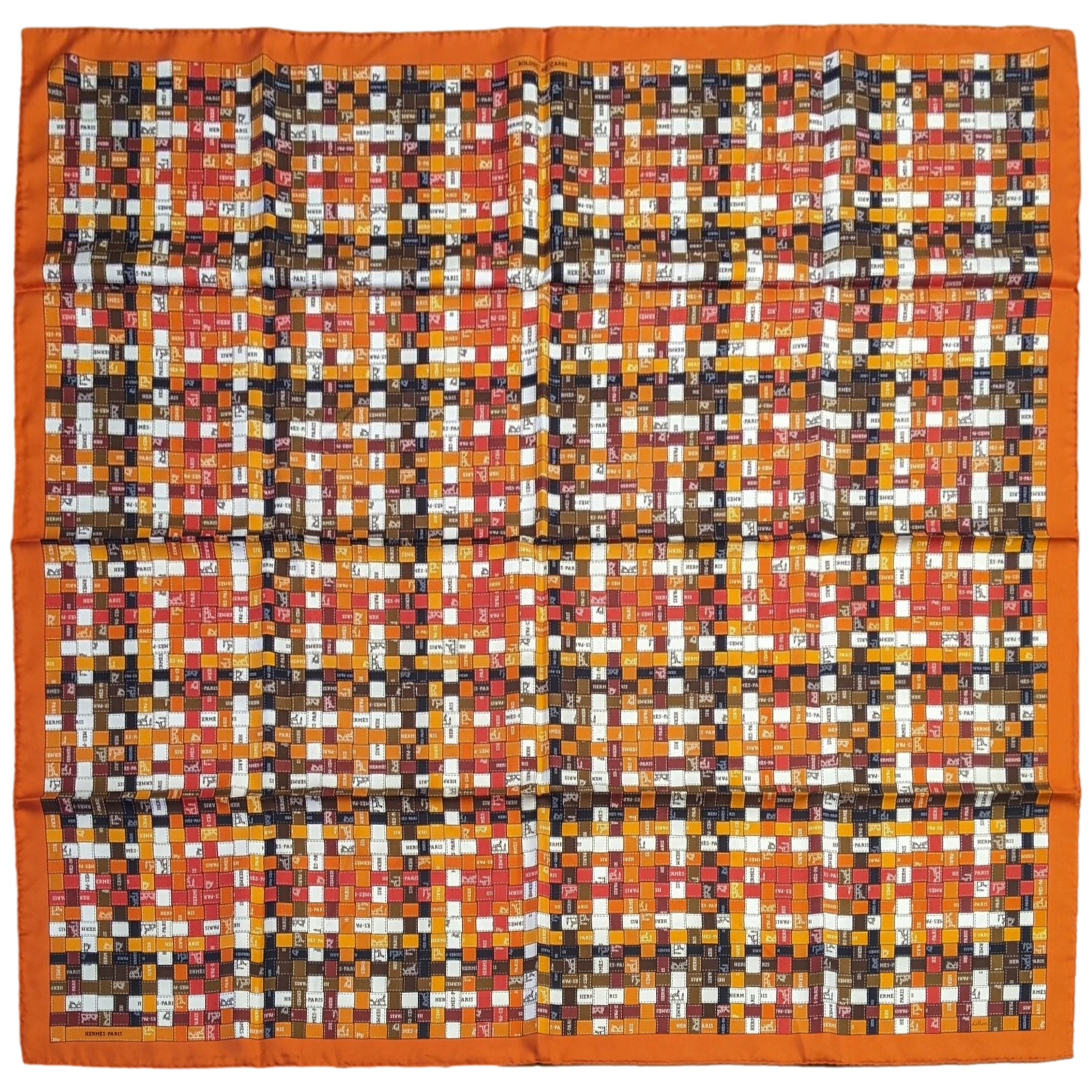 Produits Hermes 2007 Orange/Marron "Bolduc au Carré" by Caty Latham Twill 90cm