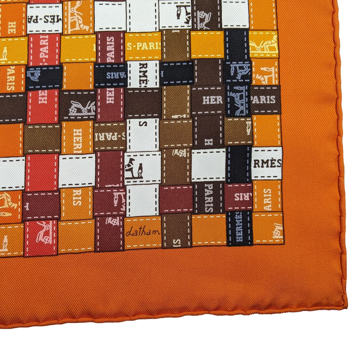 Produits Hermes 2007 Orange/Marron "Bolduc au Carré" by Caty Latham Twill 90cm