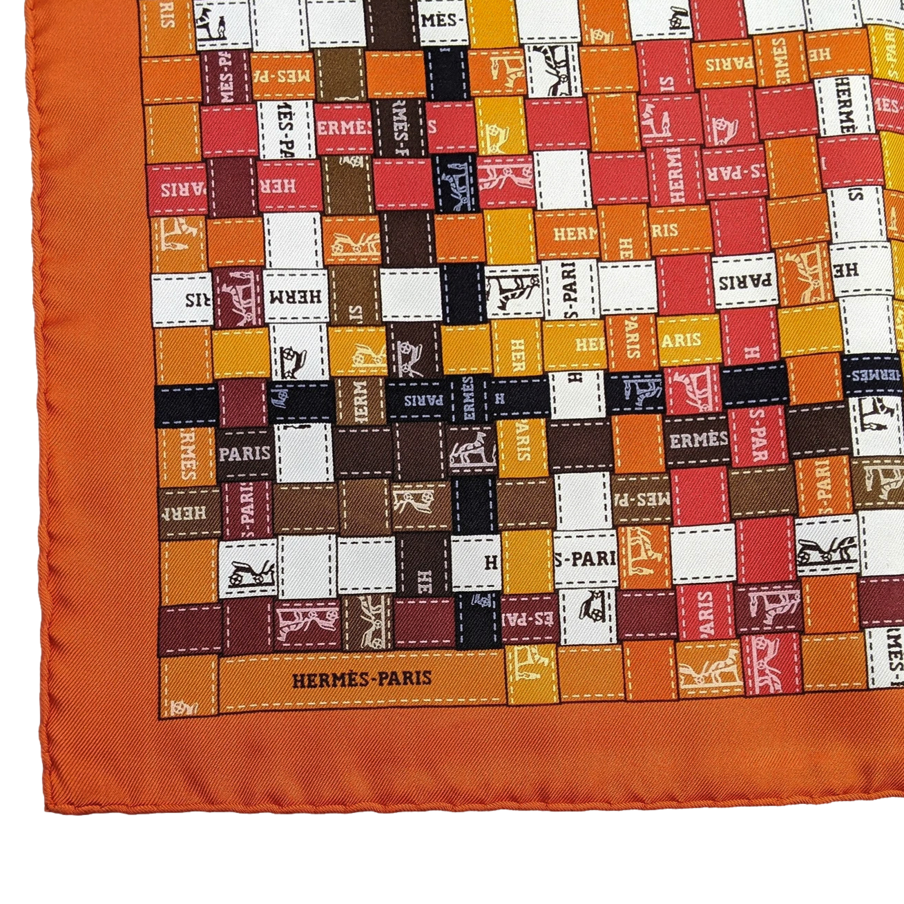 Produits Hermes 2007 Orange/Marron "Bolduc au Carré" by Caty Latham Twill 90cm