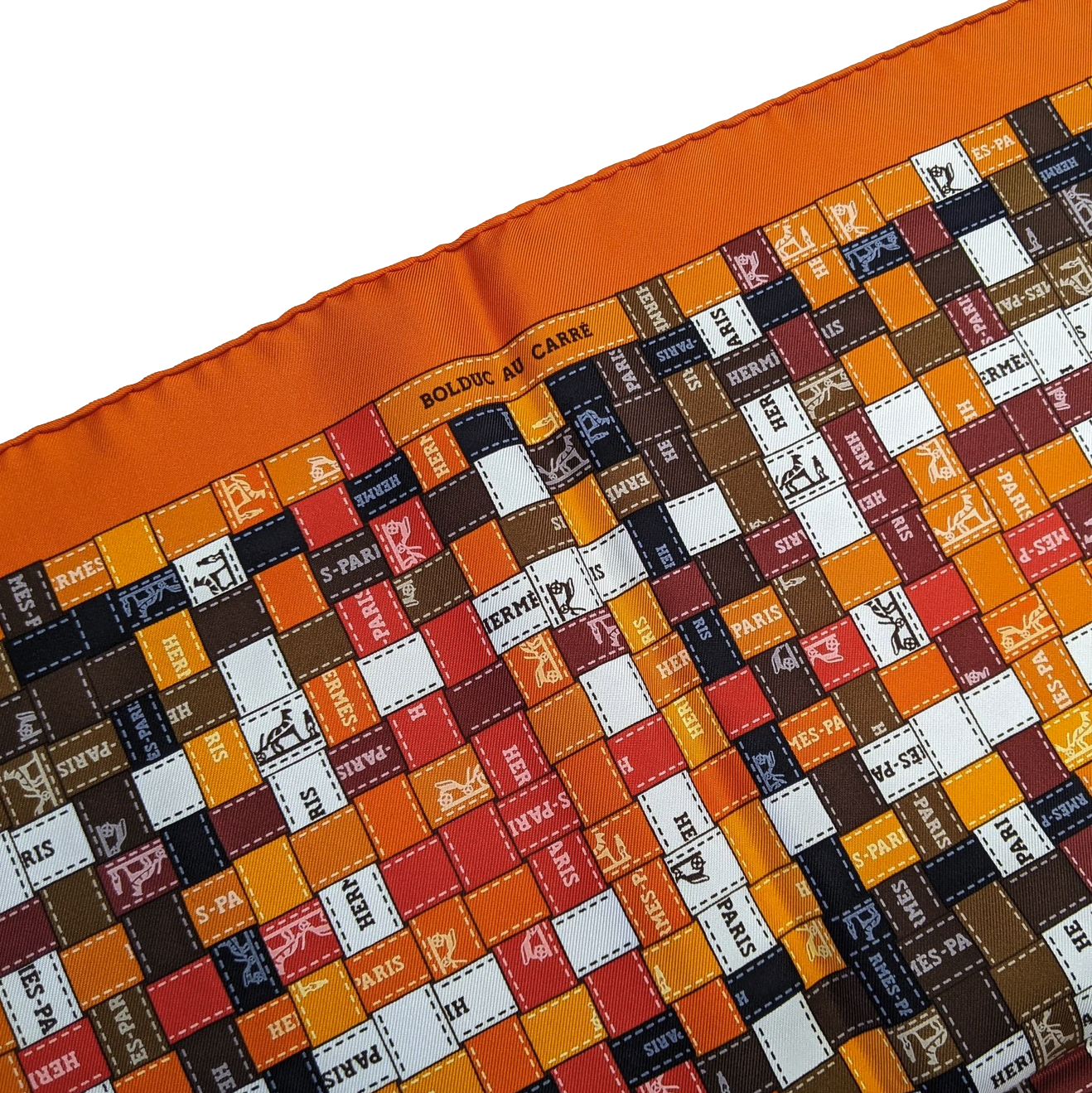 Produits Hermes 2007 Orange/Marron "Bolduc au Carré" by Caty Latham Twill 90cm