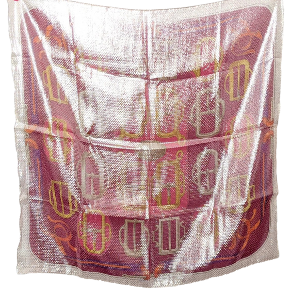 Hermes Rose/Rouge/Or/Blanc Special Issue Iridescent Glam Bouclerie d'Attelage 70% Silk Scarf 70 cm