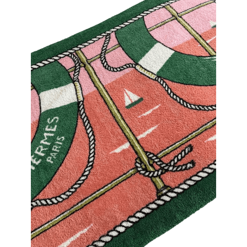 HERMES Bouees Green/Pink Terry Beach Towel 90 x 150 cm