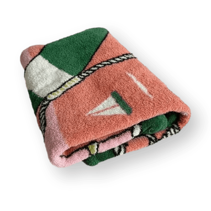 HERMES Bouees Green/Pink Terry Beach Towel 90 x 150 cm