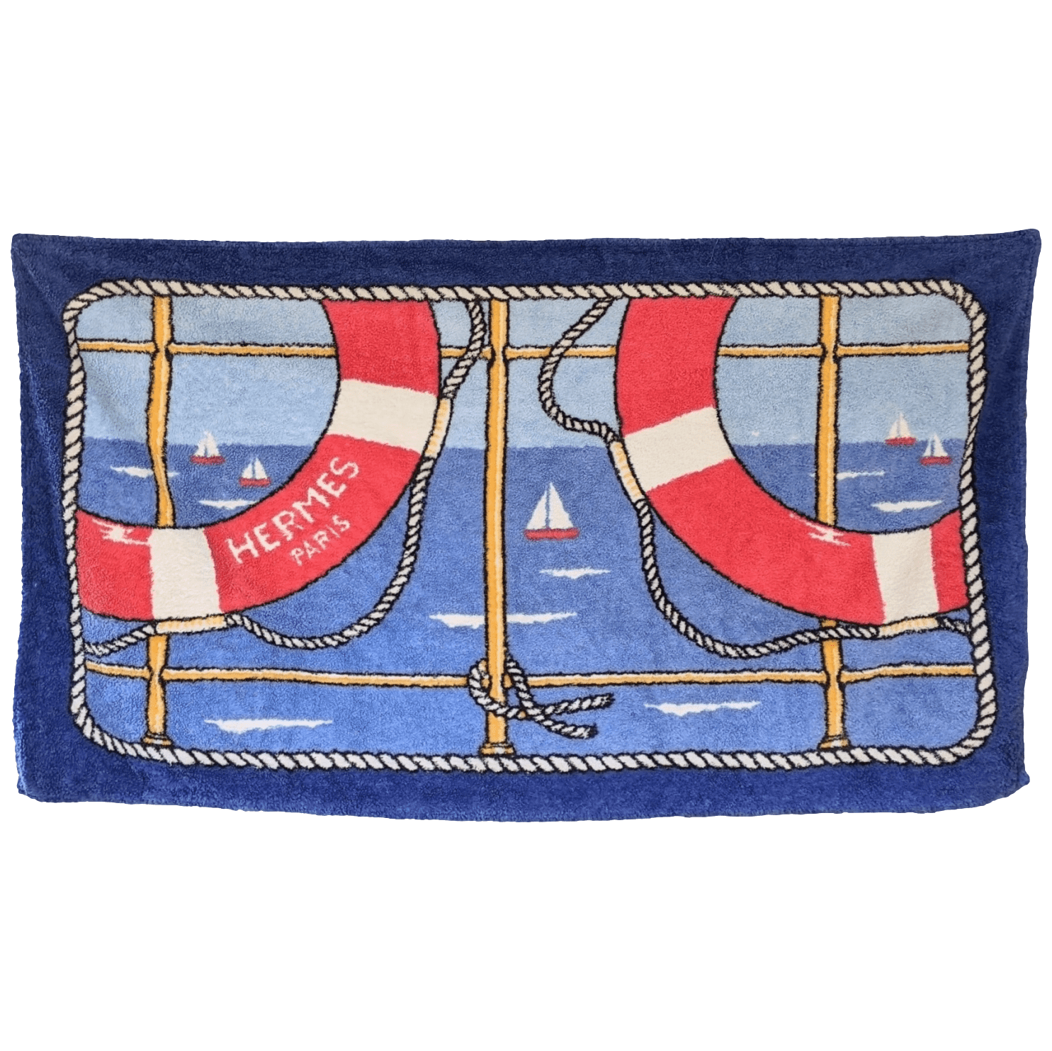HERMES Bouees Tapis de Plage Terry Beach Towel 90 x 150 cm