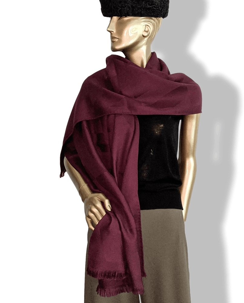 Hermes Bourgogne Fringed Etole H EN BIAIS MUFFLER 85% Cashmere/15% Silk 72 x 204 cm, BNWT! - poupishop