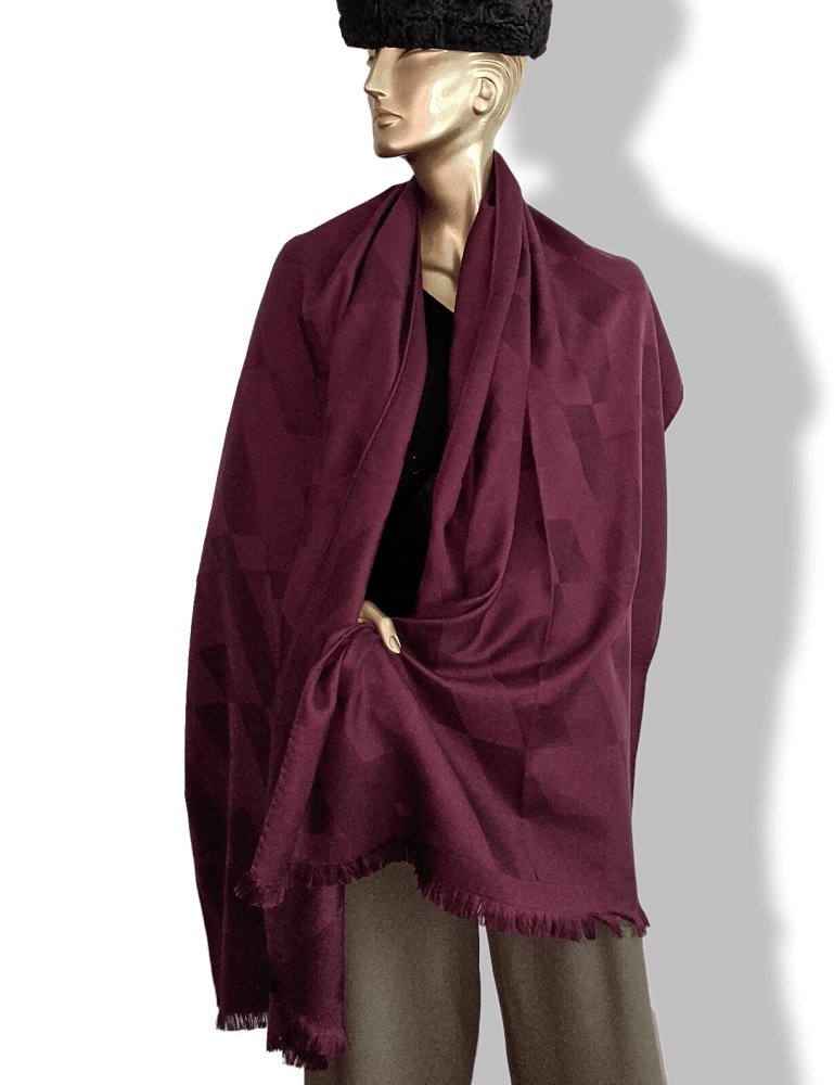 Hermes Bourgogne Fringed Etole H EN BIAIS MUFFLER 85% Cashmere/15% Silk 72 x 204 cm, BNWT! - poupishop