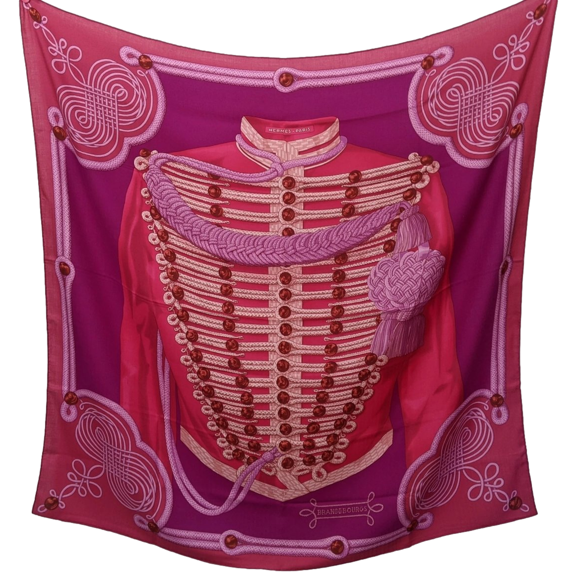 Hermes 2015 Fuchsia Brandebourg by Caty Latham Cashmere Shawl 140