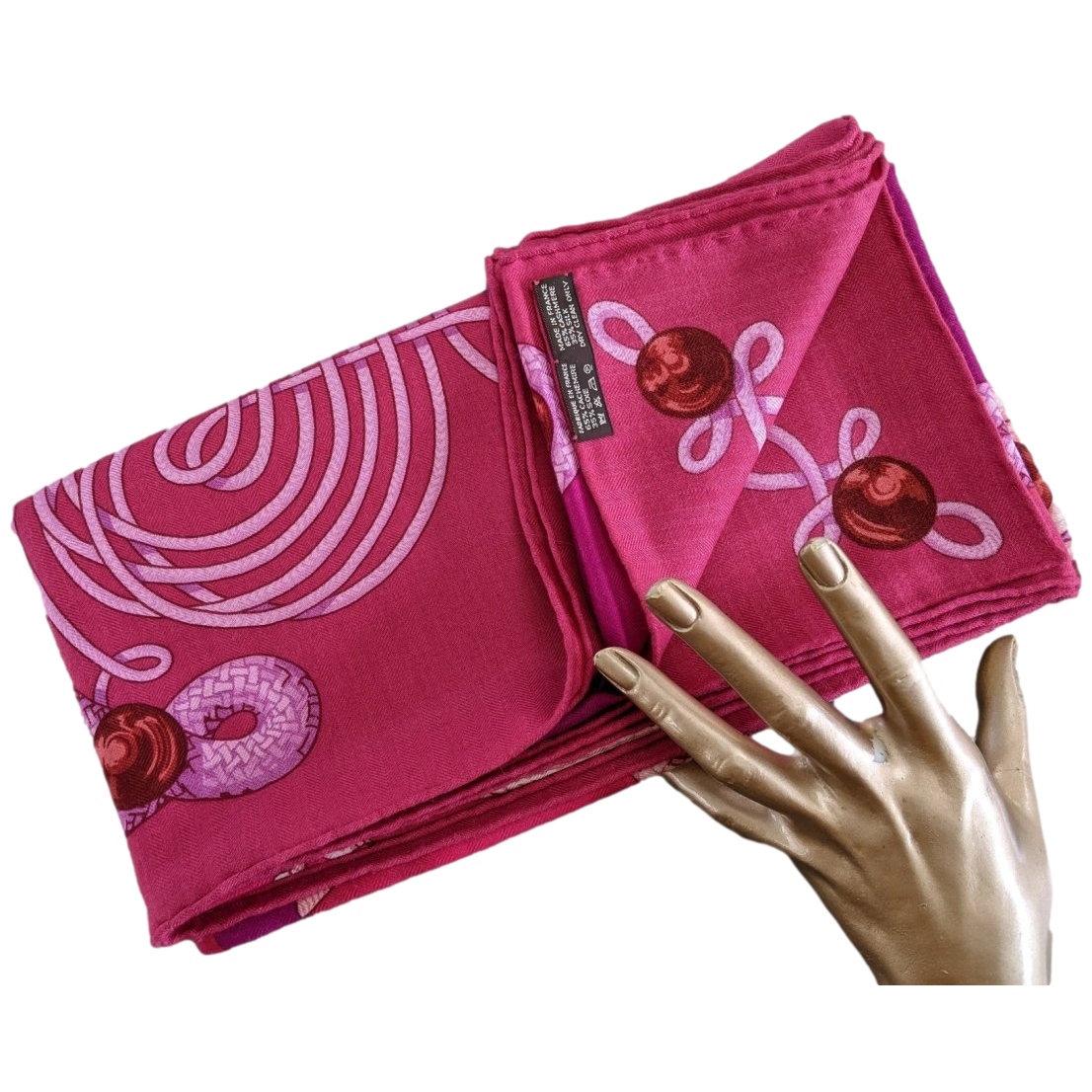 Hermes 2015 Fuchsia Brandebourg by Caty Latham Cashmere Shawl 140
