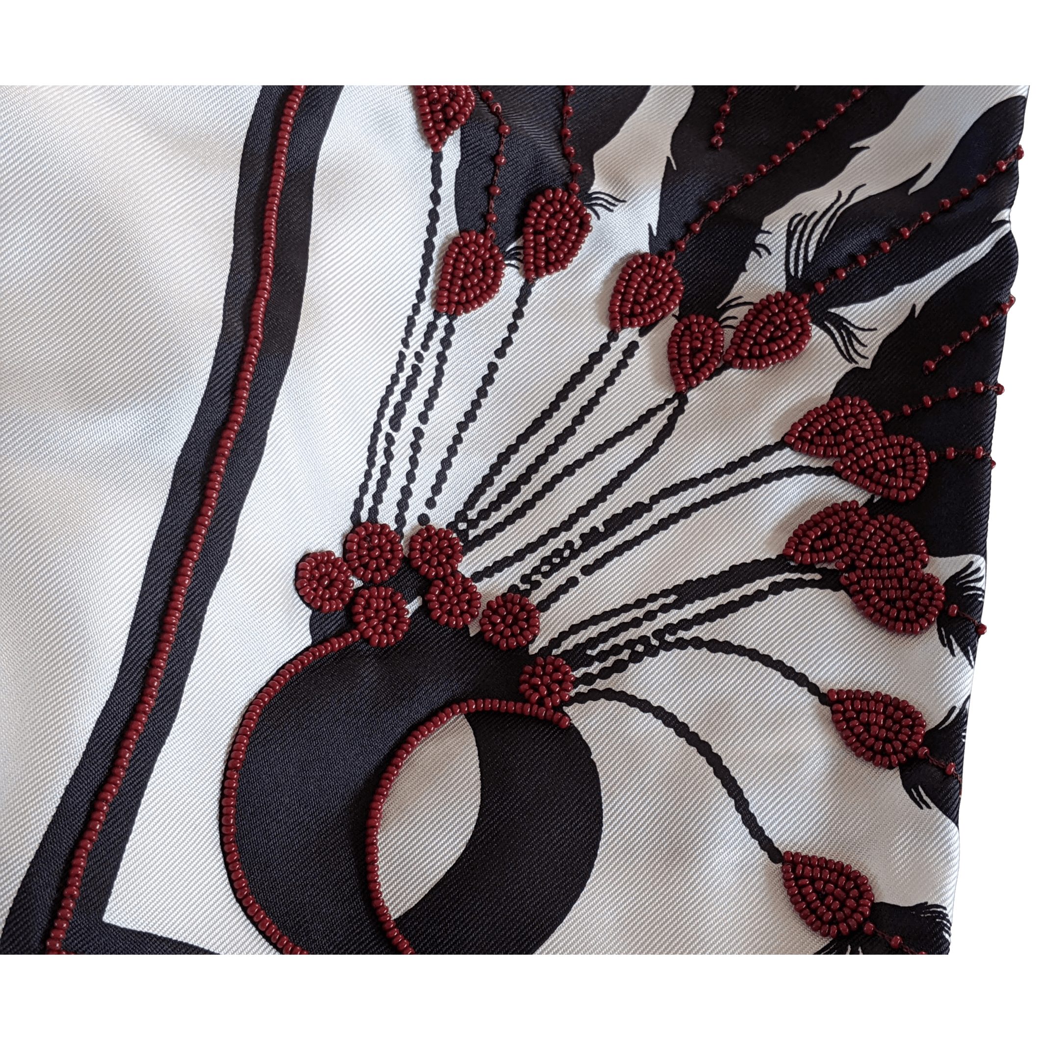 HERMES Precieux BRAZIL - BRANDEBOURG Beaded Embroidered Twill Silk Stole Made in India