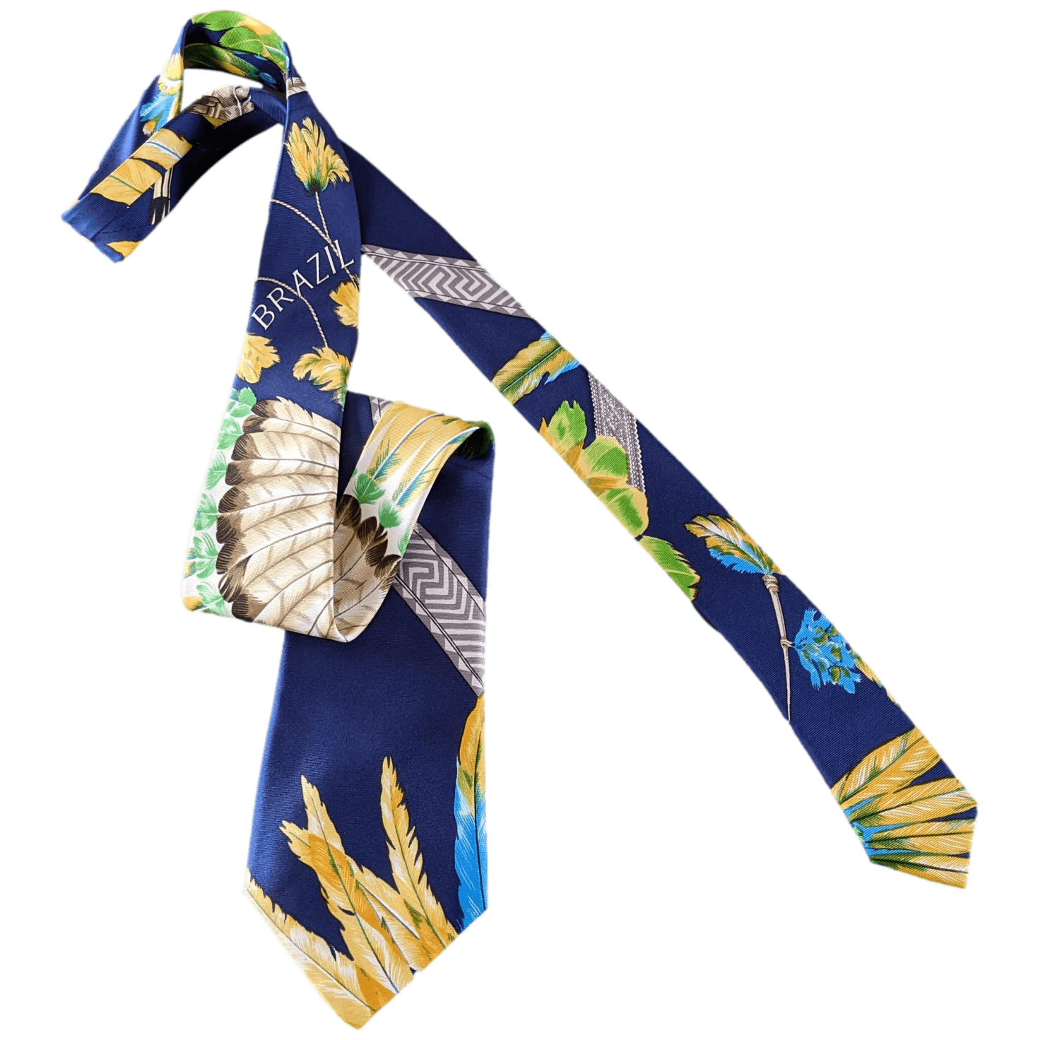 HERMES 1988 Brazil Vintage Twill Scarf Print Silk Tie 8.5 cm