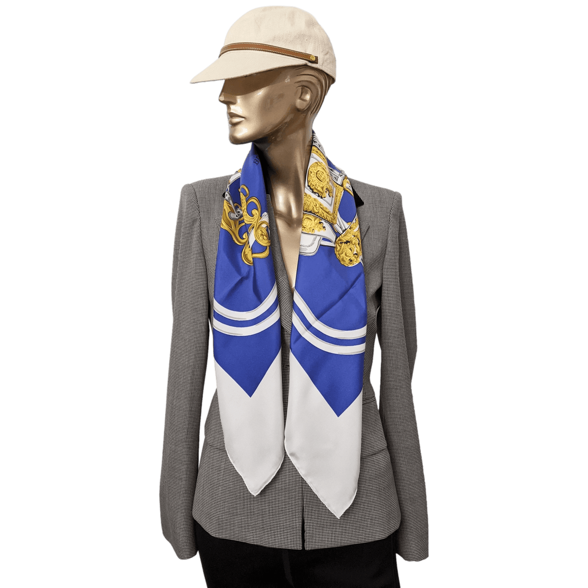 HERMES BRIDES DE GALA 1980s Cobalt/White 1st Re iIssue Twill Silk Carre 90 x 90 cm