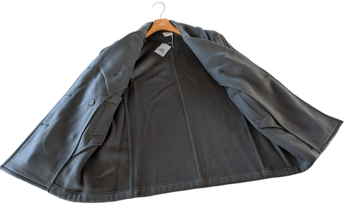 HERMES CABAN Vert-Anthracite Camel Hair Pea Coat Jacket F42