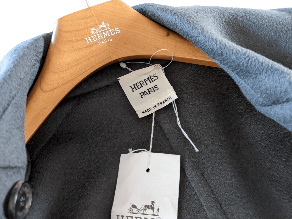 HERMES CABAN Vert-Anthracite Camel Hair Pea Coat Jacket F42