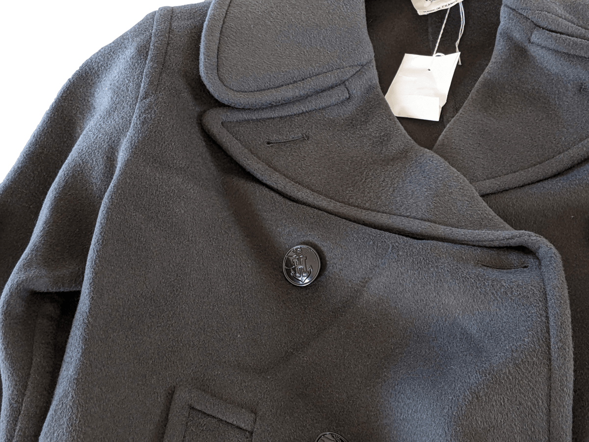HERMES CABAN Vert-Anthracite Camel Hair Pea Coat Jacket F42