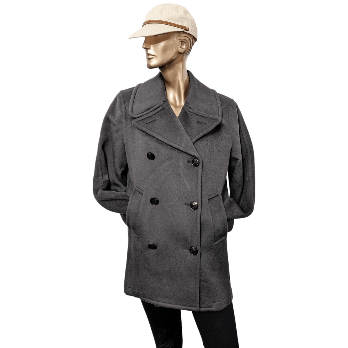 HERMES CABAN Vert-Anthracite Camel Hair Pea Coat Jacket F42