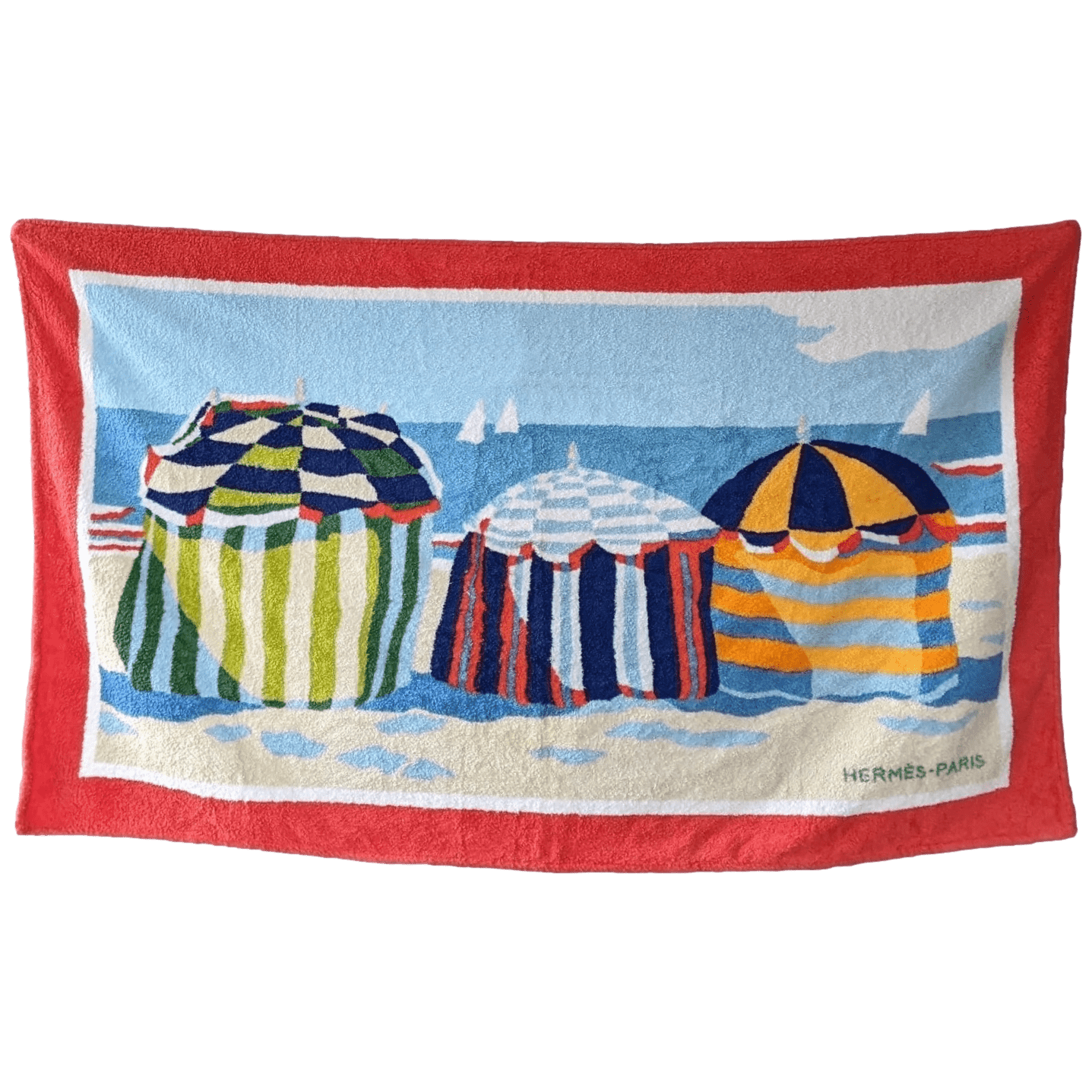 HERMES CABANES DE PLAGE Terry Beach Towel 90 x 150 cm