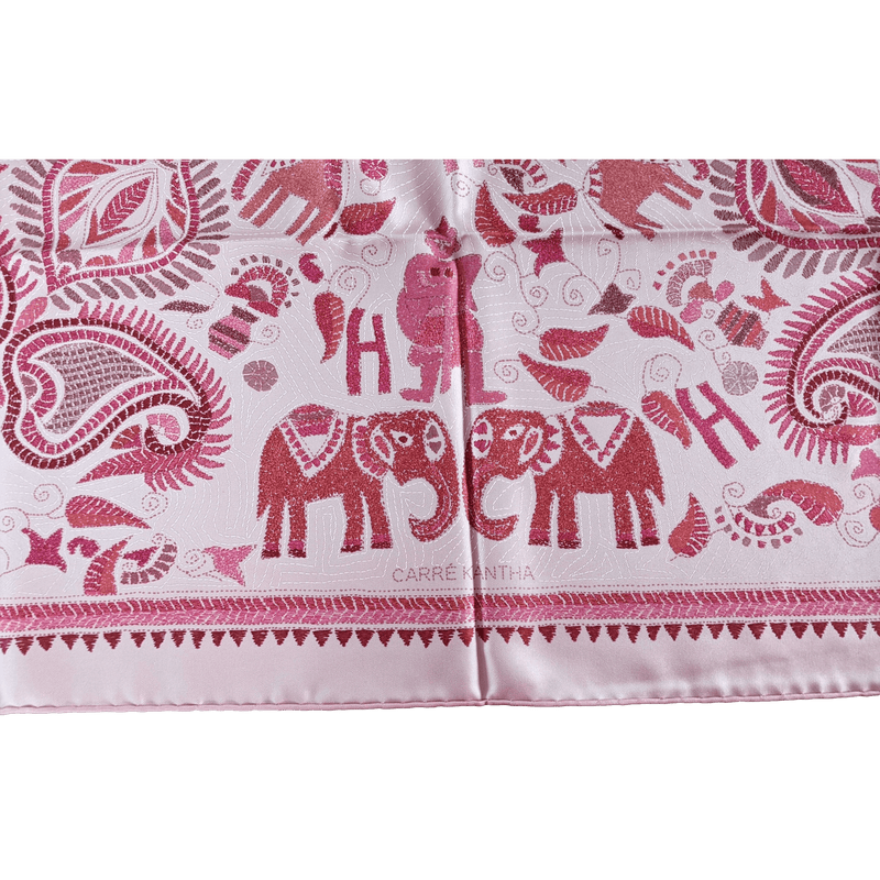 HERMES 2008 Pink Carre Kantha Indian's Patterns Twill 90 90 cm