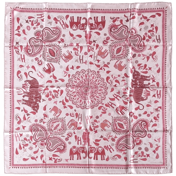 HERMES 2008 Pink Carre Kantha Indian's Patterns Twill 90 90 cm