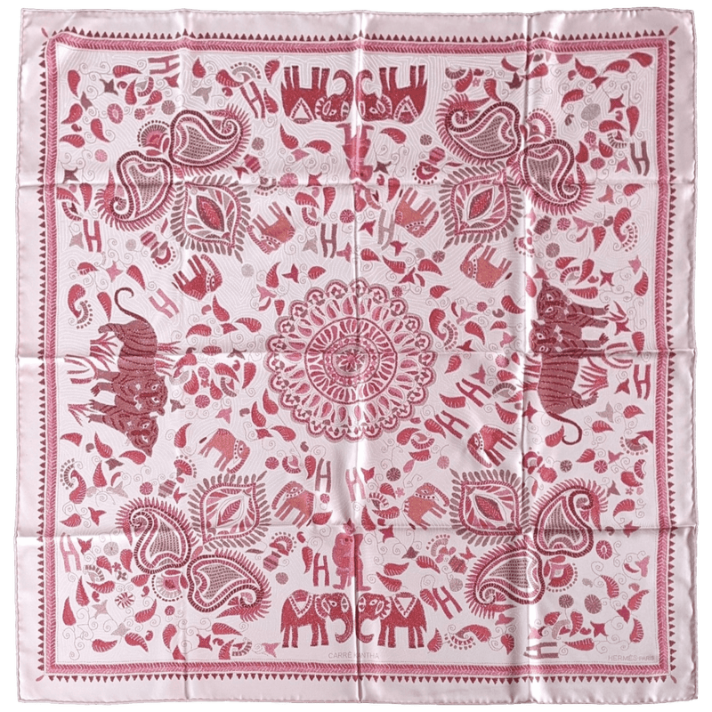 HERMES 2008 Pink Carre Kantha Indian's Patterns Twill 90 90 cm