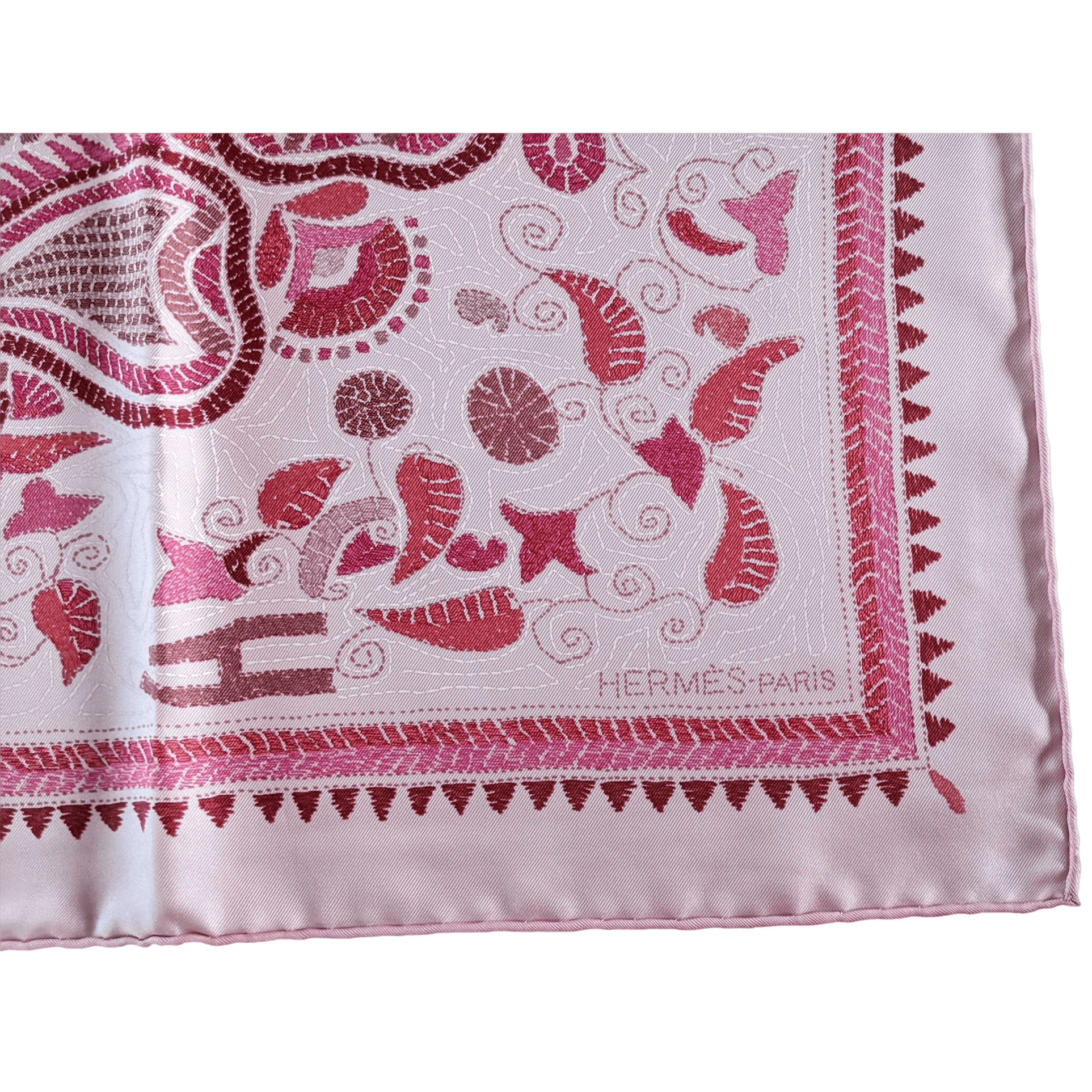 HERMES 2008 Pink Carre Kantha Indian's Patterns Twill 90 90 cm