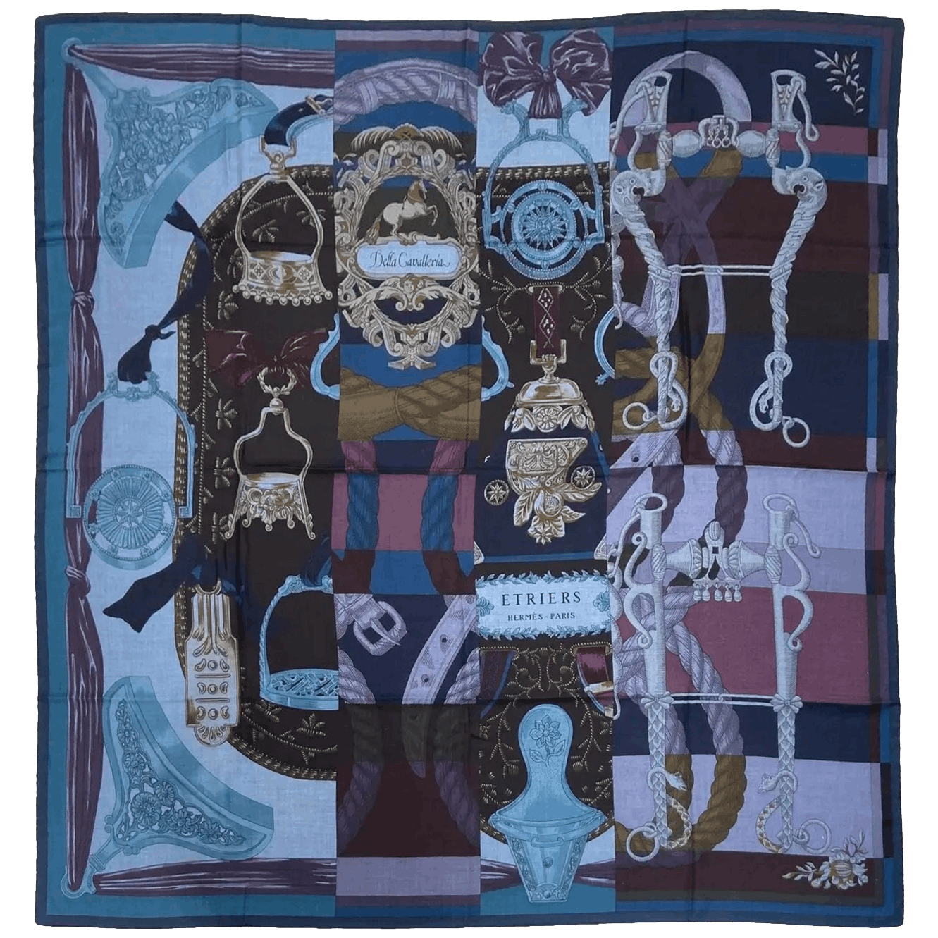 HERMES 2015 Cavalleria d'Etriers by Virginie Jamin Cashmere Shawl 140 x 140 cm
