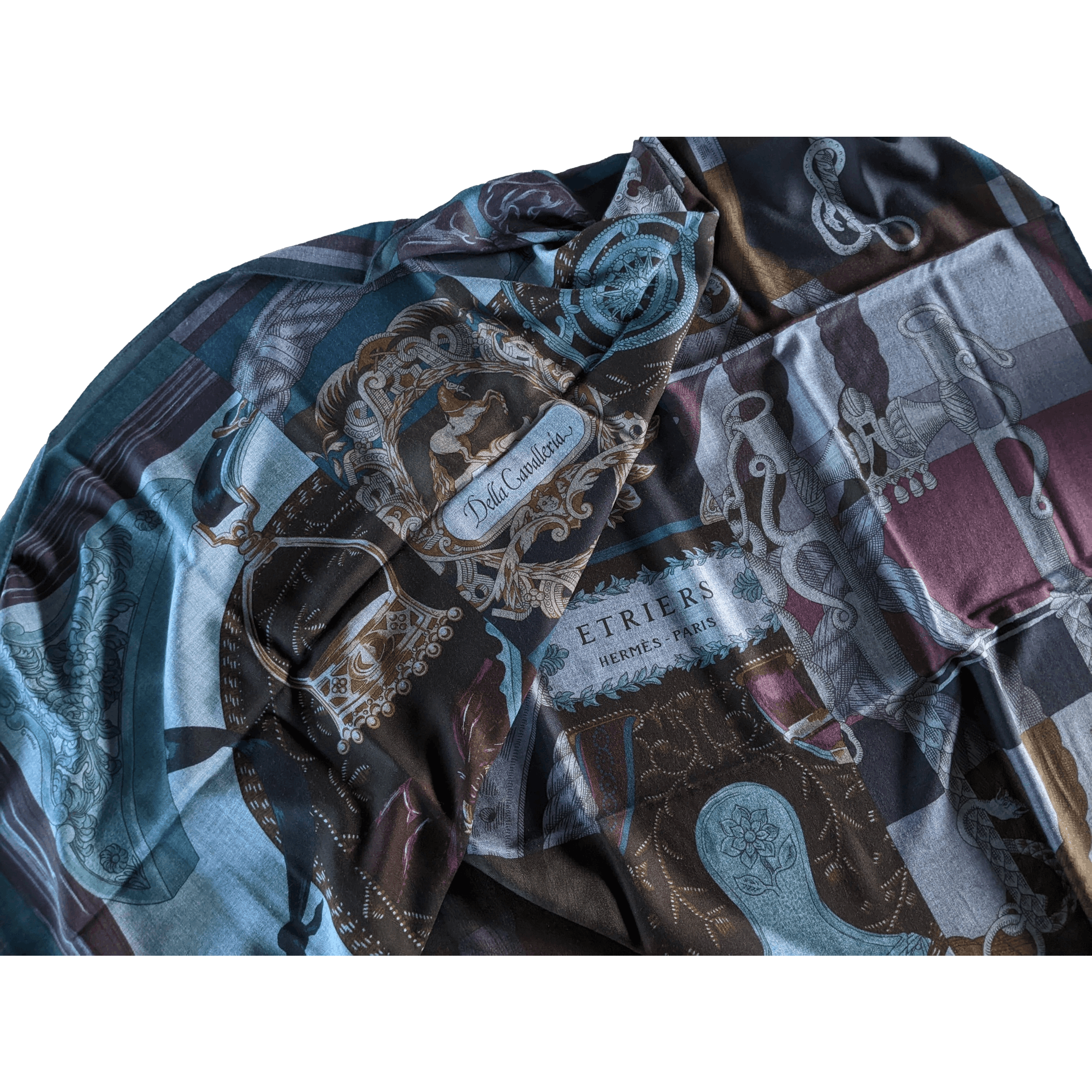 HERMES 2015 Cavalleria d'Etriers by Virginie Jamin Cashmere Shawl 140 x 140 cm