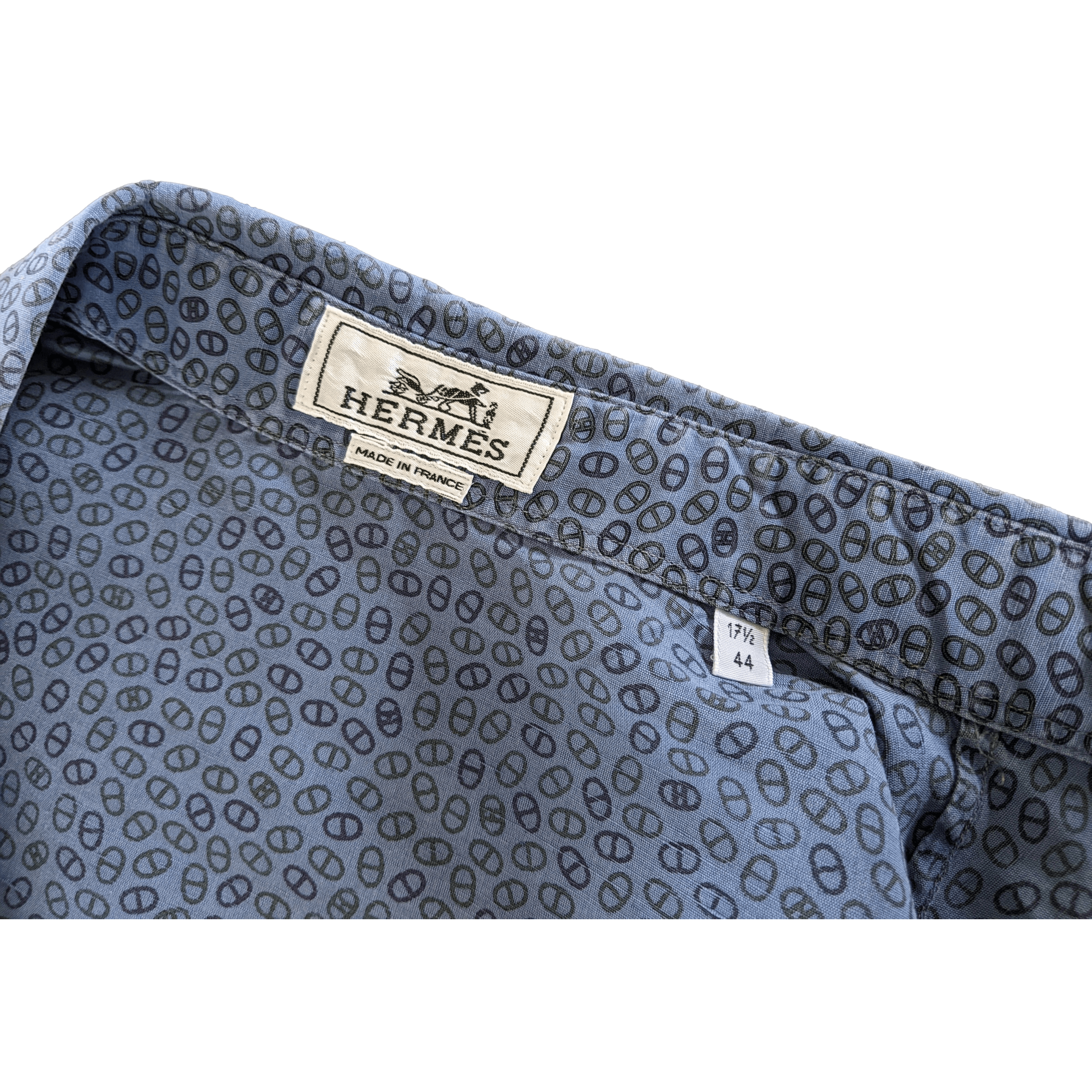 HERMES Men's Blue Chaine d'Ancre Cotton Long Sleeves Shirt, Sz44
