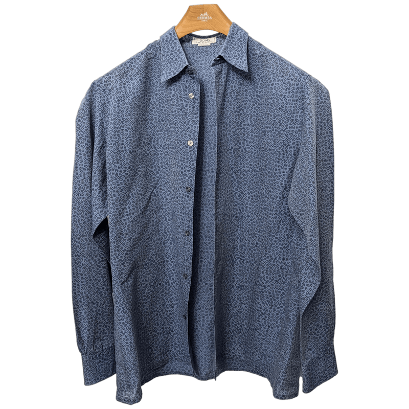 HERMES Men's Blue Chaine d'Ancre Cotton Long Sleeves Shirt, Sz44