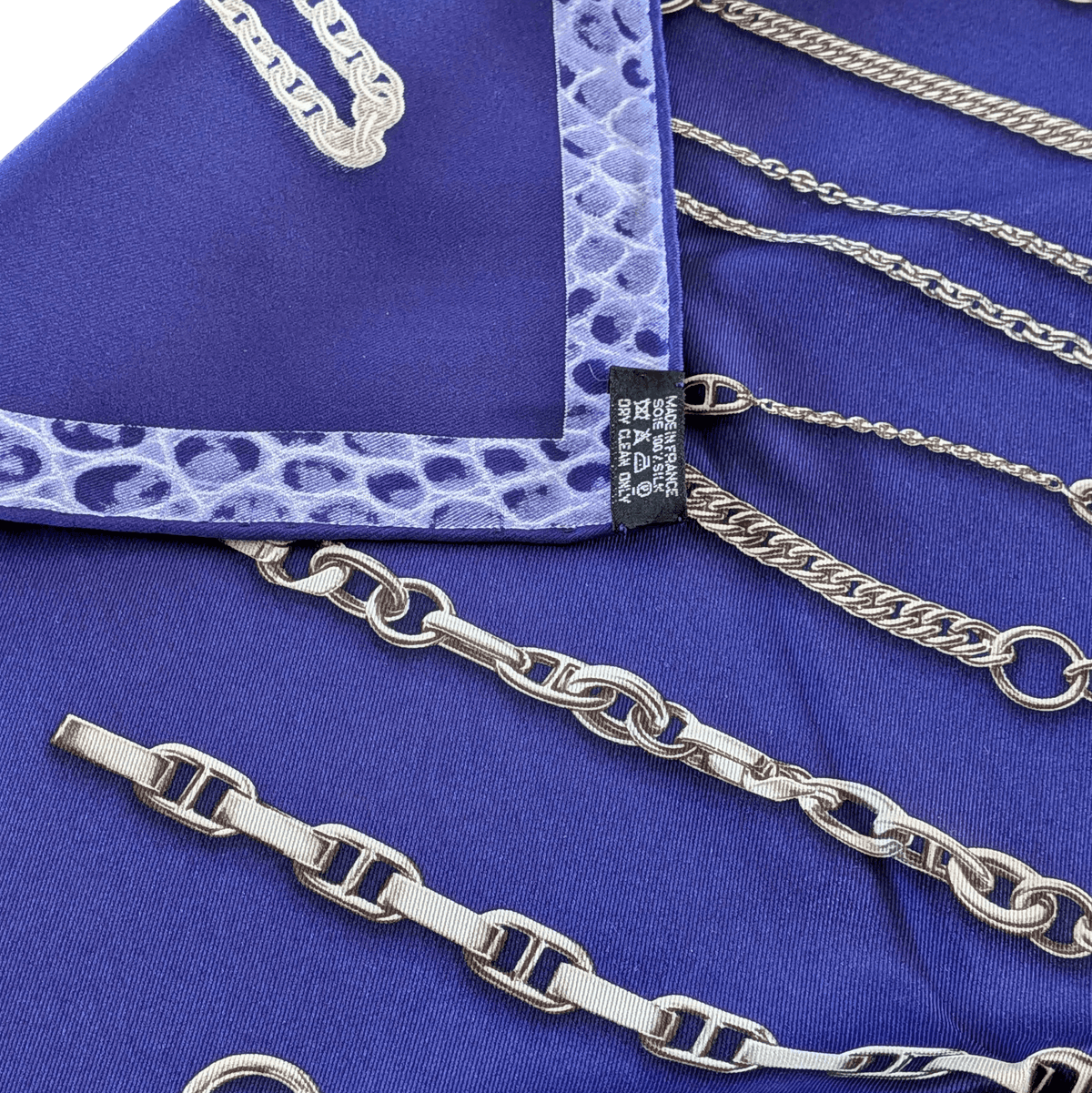 HERMES Chaines et Gourmettes Vintage Silk Scarf 70 Ink Blue 2009 Box