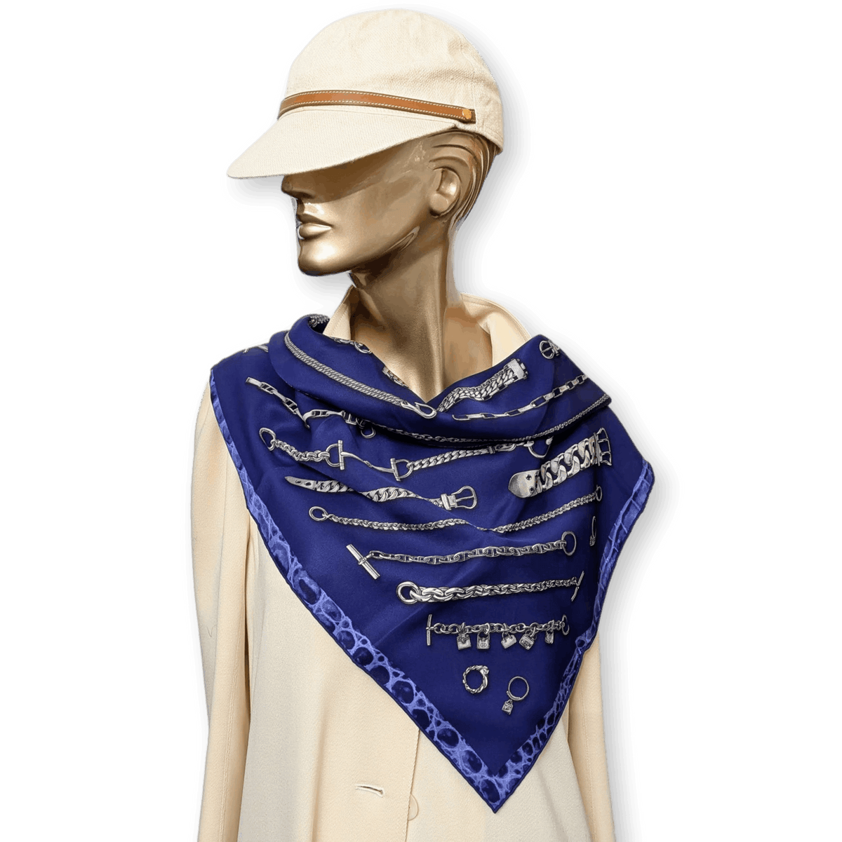 HERMES Chaines et Gourmettes Vintage Silk Scarf 70 Ink Blue 2009 Box