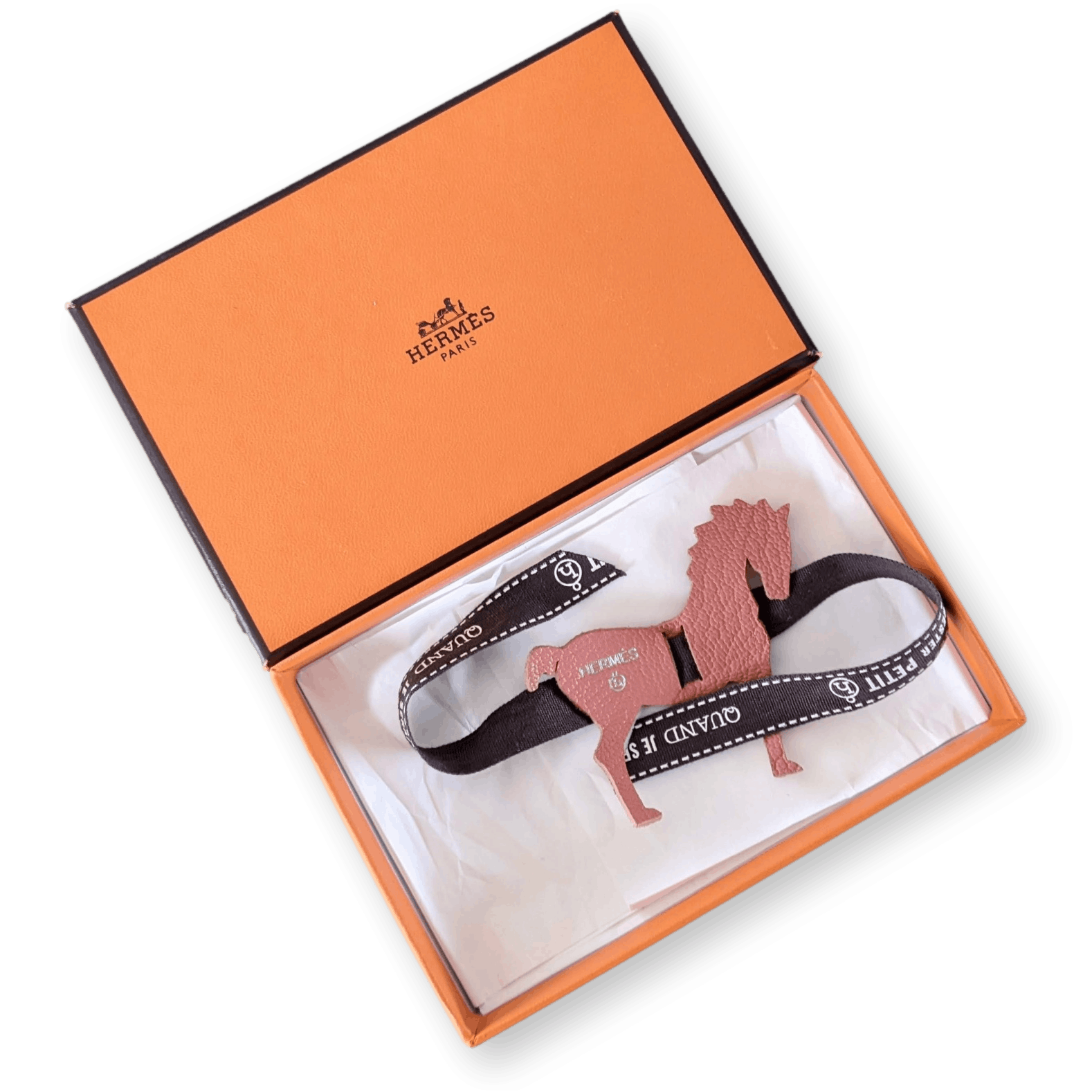 HERMES Box with its small Petit H Horse Leather charm & Bolduc