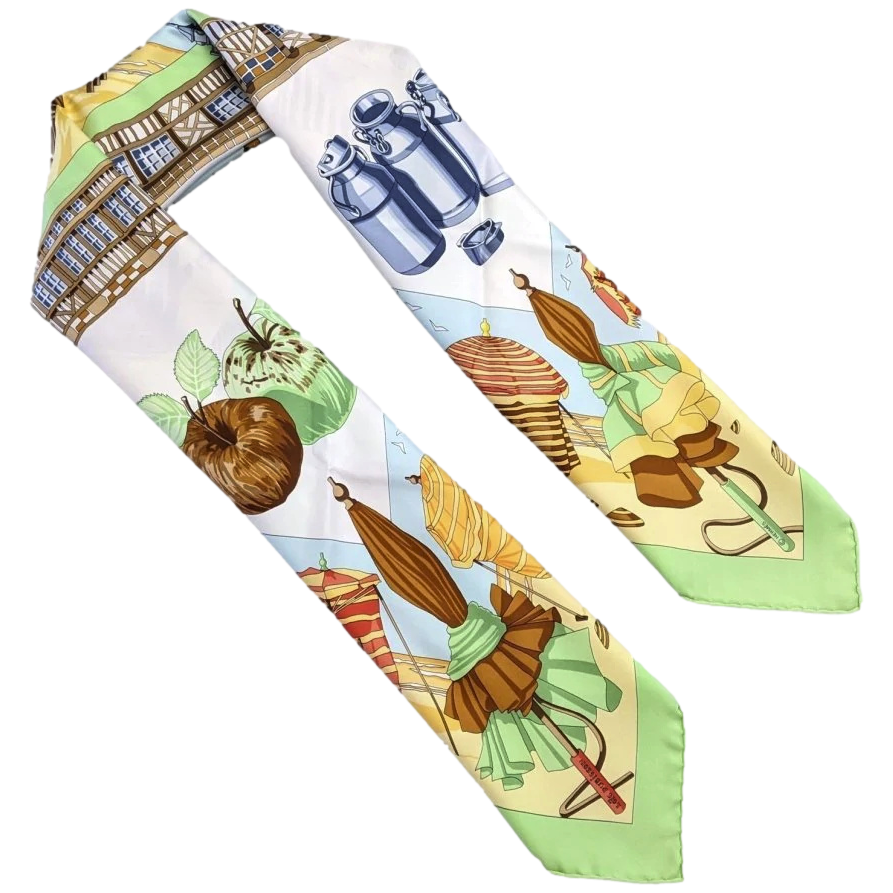 Hermes 1999 Pistache/Blanc/Multi Limited to Deauville Charmes des plages Normandes Twill 90cm
