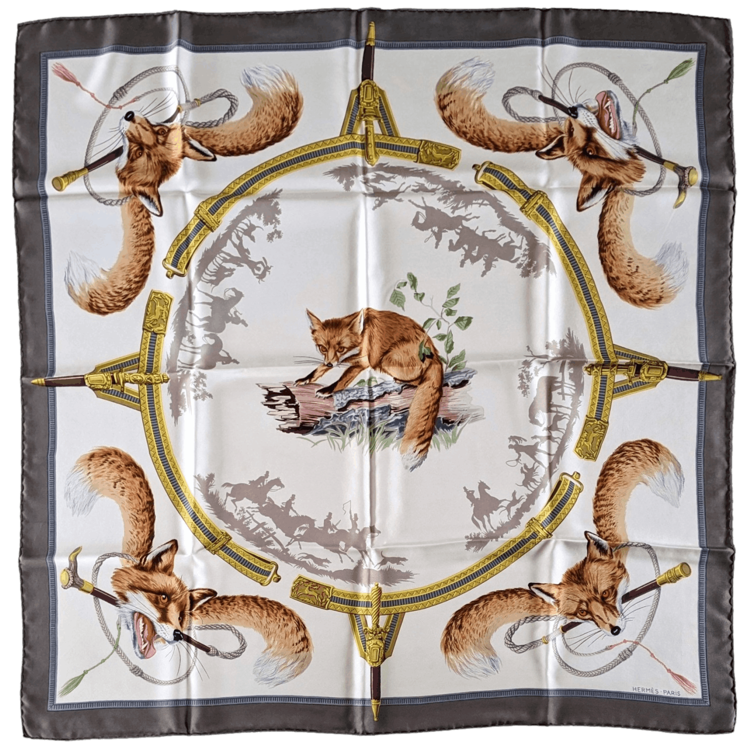 HERMES Chasse au Renard Hugo Grygkar Scarf 90